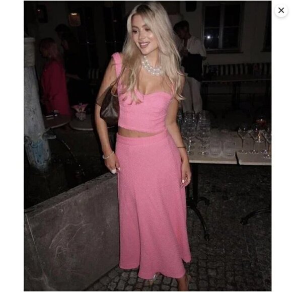NWT ZARA Tweed Pink Maxi Skirt Large - Picture 1 of 5